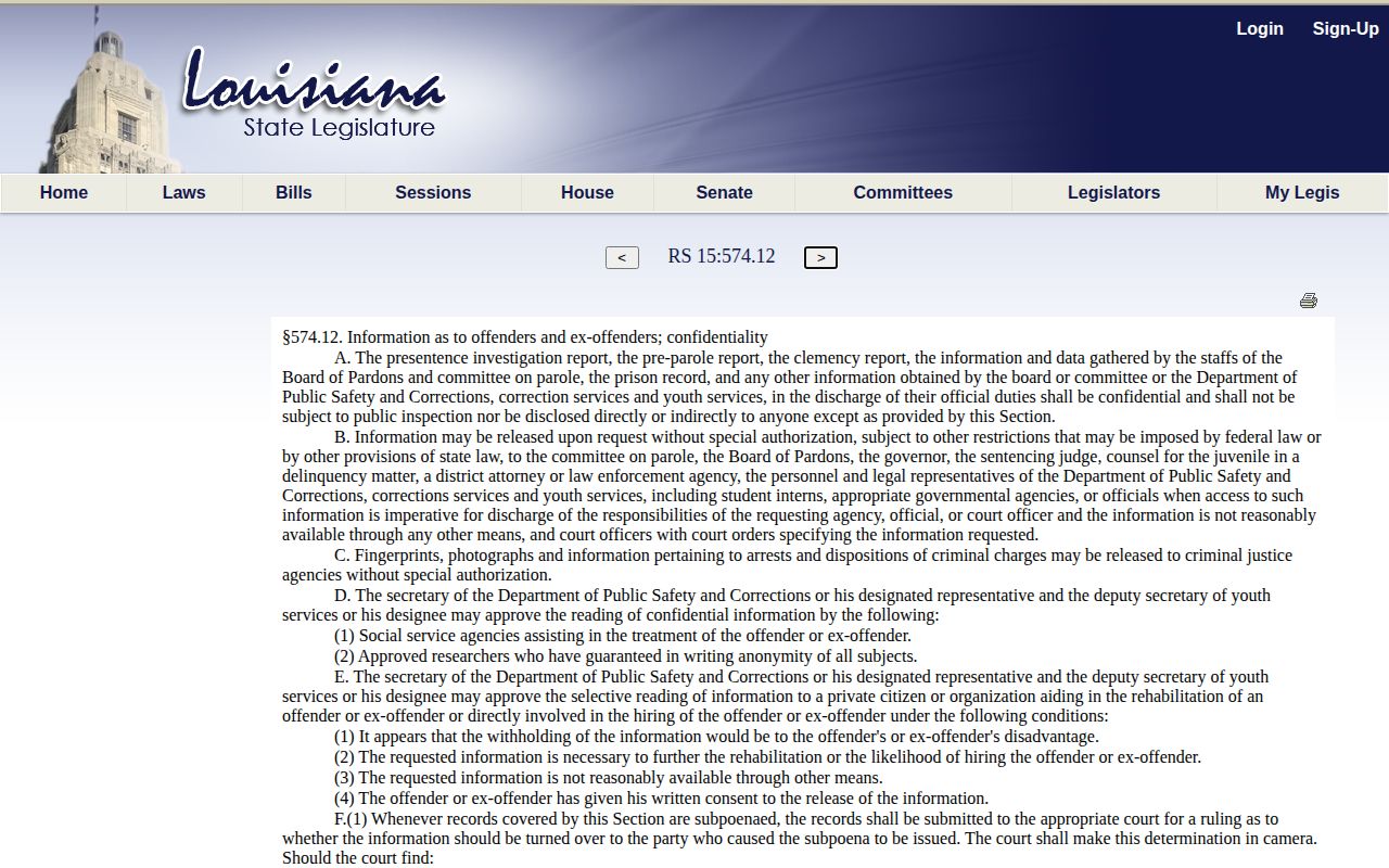 Louisiana statute showing the public state-prison discharge date provision
